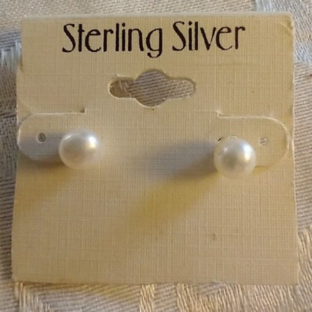 STERLING SILVER PIERCE EARRINGS 9MM PEARL BUTTERLFY LOCK